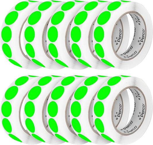 Perco Fluorescent Green 1-Inch Perforated Circle Dot Sticker Labels — 10 Rolls by Perco