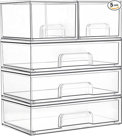 Vtopmart Clear Stackable Storage Drawers Set of 5, Plastic Organizer Bins by Vtopmart