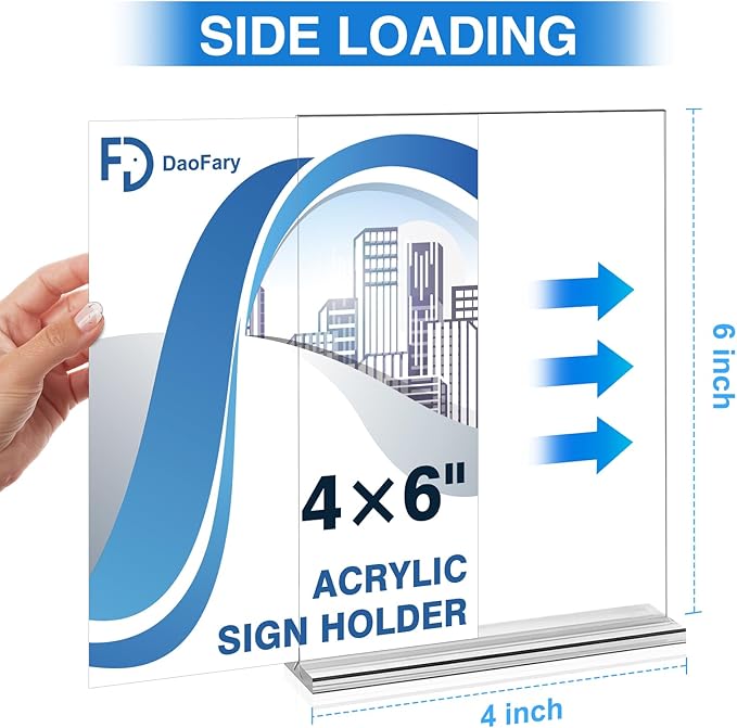 Daofary 12 Pack Acrylic Sign Holder 4 x 6, Double-Sided Stand up Table Top Sign - Image 2
