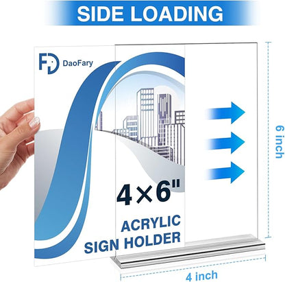 Daofary 12 Pack Acrylic Sign Holder 4 x 6, Double-Sided Stand up Table Top Sign - Image 2