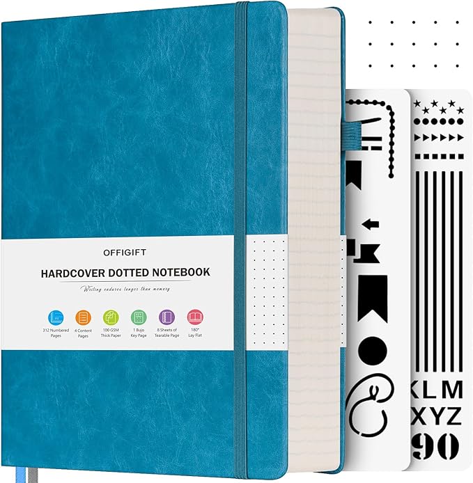 OFFIGIFT Bullet Dotted Journal Notebook, A5 Hardcover Dot Journal, 312 Numbered by OFFIGIFT