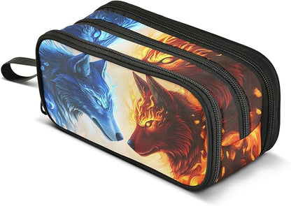 BOENLE Wolf Ice Blue Fire Pencil Case Box Boys Girls Large Pencil Pouch by BOENLE-WELCOMEYOURCOMING
