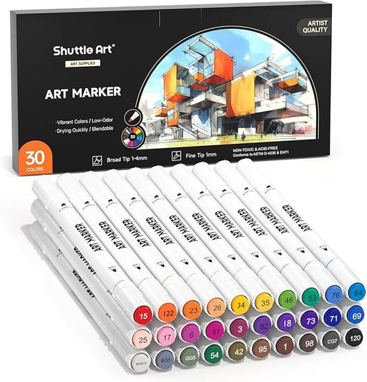 Shuttle Art 30 Colors Dual Tip Art Markers Permanent Marker Pens Highlighters by ShuttleArt