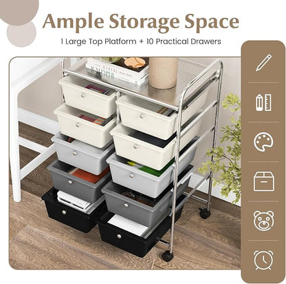 GOFLAME 10-Drawer Rolling Storage Cart, Art Craft Storage Organizer on Wheels - Image 4