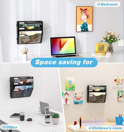 Solinxe Wall Hanging File Holder 3 Tier Wall Mounted Paper Organizer Magazine - Image 7