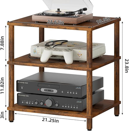 LELELINKY 3-Tier AV Media Player Stand Set of 2, Wooden TV Stand, Game Console - Image 3