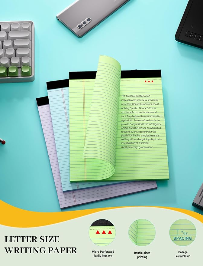 Legal Pads 8.5 x 11 In, Colored Legal Pads, 6 Pack Note Pads 8.5 x 11 Writing - Image 2