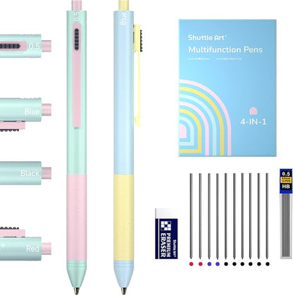 Shuttle Art 4 in 1 Multicolor Pen, 2 Pack Retractable Ballpoint Pens by ShuttleArt