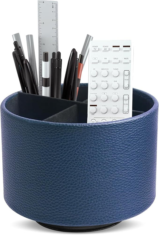 Hennaja Round Leather Art Supply Organizer, Remote Control Holder, 360 Degree by Hennaja