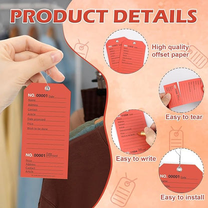 100 Pack Red Repair Tags with Wire Rope Service Repair Tags Numbered with Wire - Image 3