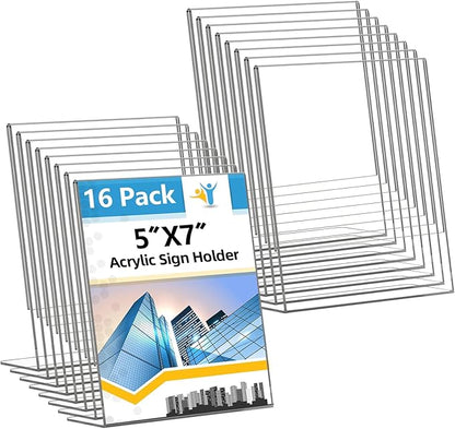 Acrylic Sign Holder 5x7 Inches, 16 Pack Clear Plastic Table Paper Display Stand by Unknown