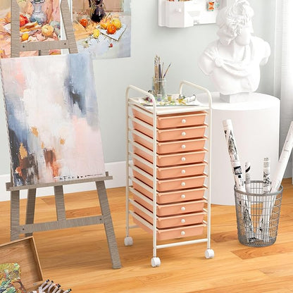 Giantex 10-Drawer Storage Cart w/Universal Wheel, Rolling Cart w/Handle - Image 4