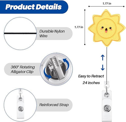 Happy Sunshine Badge Reel, Cute Retractable ID Card Badge Holders, Badge Clip - Image 3