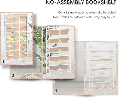 4NM No Assembly Extra Wide 5 Tiers Folding Bookshelf Storage Shelves Vintage - Image 6