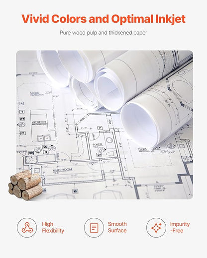 VEVOR Wide Format Paper, 24 in x 150 ft Plotter Roll, 20 Rolls CAD Bond Rolls - Image 5