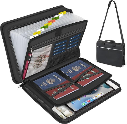 Accordion File Organizer with Lock and Shoulder Straps, Fireproof Waterproof by XIAODUN