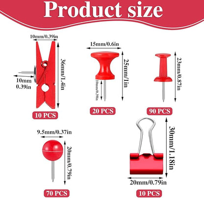 200 Pieces Push Pins, 5 Style Red Thumb Tacks Decorative Push Pins - Image 2