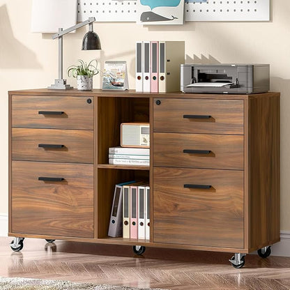 Lateral File Cabinet with Lock, Large Mobile Storage Filing Cabinet with 6 by Halitaa
