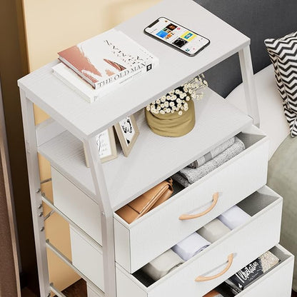 Furnulem White Dresser with 5 Drawers, Vertical Storage Tower Fabric Dresser - Image 4