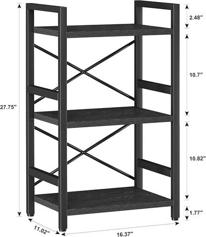 Homeiju Bookshelf, 3 Tier Industrial Bookcase, Metal Small Bookcase, Rustic - Image 3