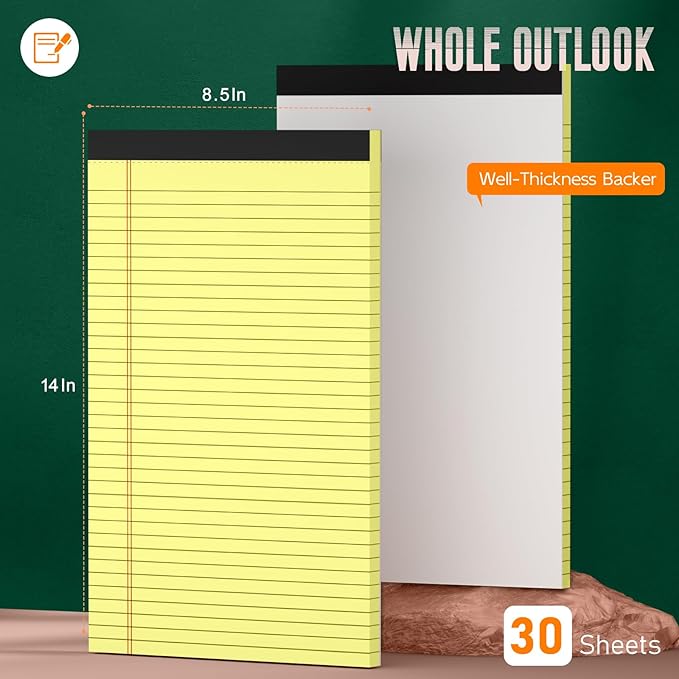 Legal Pads 8.5 x 14 Note Pads, 2 Pack Writing Pads Wide Ruled Notepads - Image 2