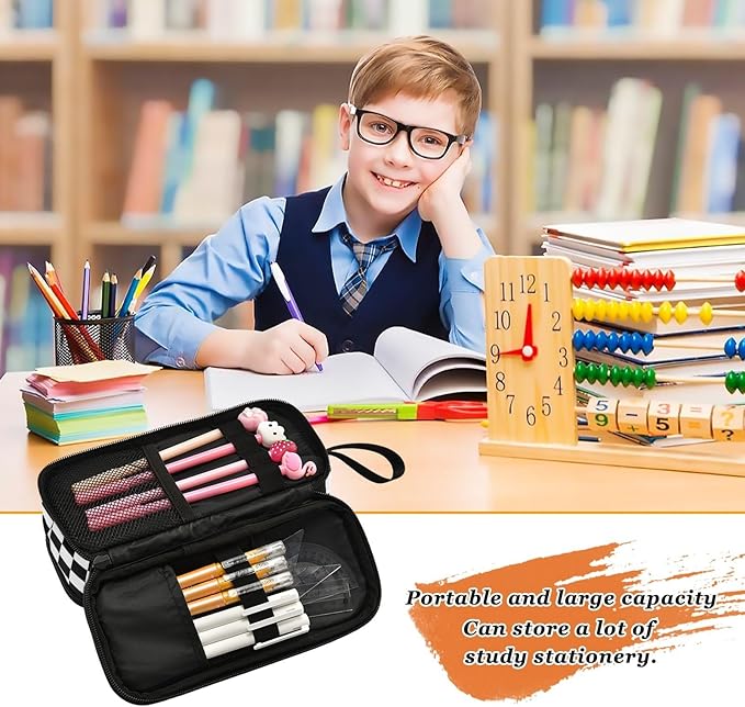 BOENLE Custom Black White Checkered Pattern Pencil Case Box Boys Girls - Image 5