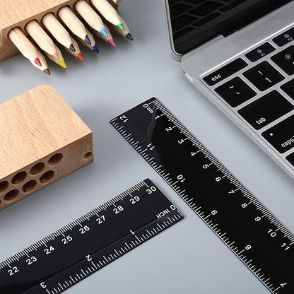 50 Pack Black Plastic Ruler, 12 Inch Standard/Metric Rulers Straight Ruler - Image 5