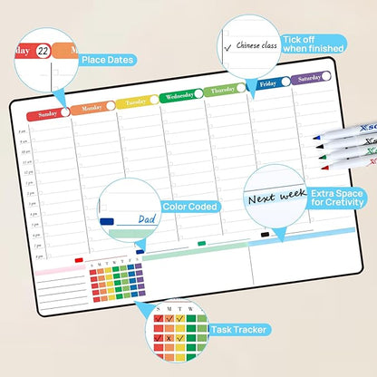 POPRUN Dry Erase Board Magnetic Weekly Calendar Whiteboard - Image 3