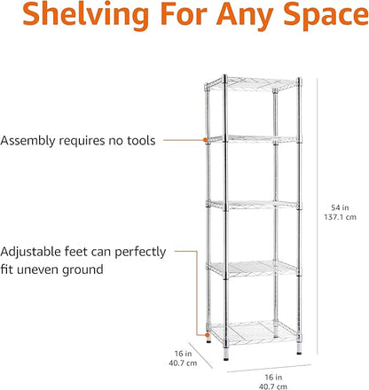 Amazon Basics 5-Shelf Tower Adjustable Storage Shelving Unit, 16 D x 16 W x 54 - Image 3