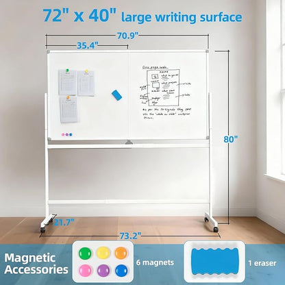 VOWNER Double-Sided Magnetic Whiteboard, Reversible Rolling White Board - Image 2