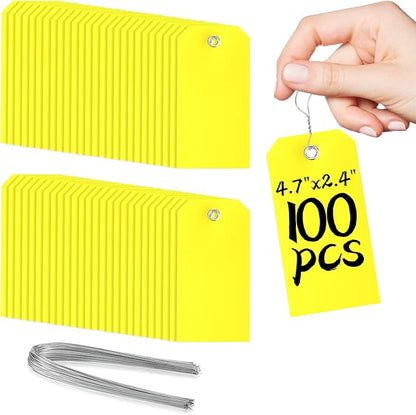 XUWAIDSGN 100Pcs Yellow Plastic Shipping Tags, 4 3/4" x 2 3/8", Waterproof by XUWAIDSGN