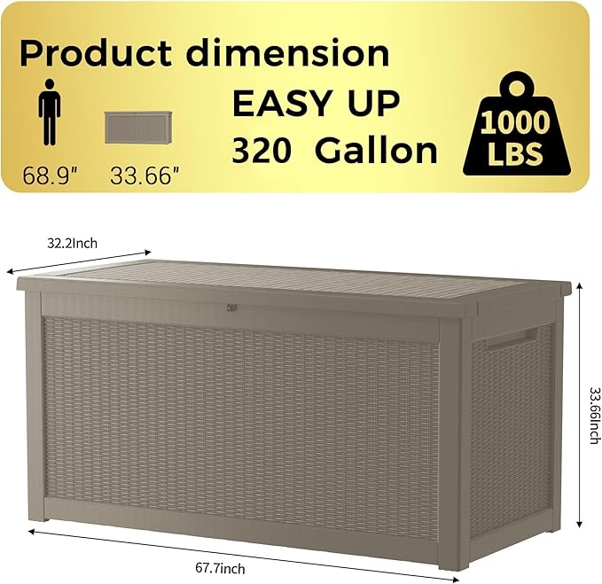 Yardgrace 320 Gallon Lockable Resin Deck Box, Waterproof & UV-Resistant Outdoor - Image 2