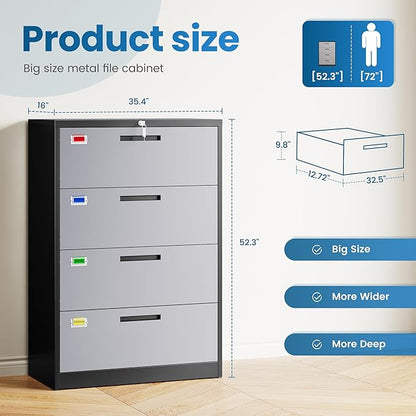 PEUKC 4 Drawer File Cabinet, Lateral Filing Cabinets - Image 2