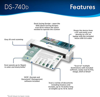 Brother DS-740D Duplex Compact Mobile Document Scanner - Image 3