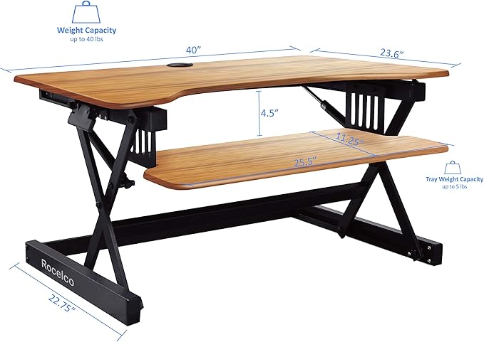 Rocelco 40" Large Height Adjustable Standing Desk Converter - Image 4