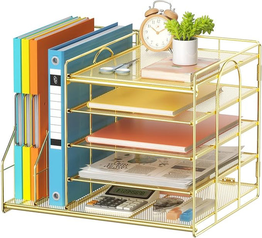 Marbrasse Desk Organizer with File Holder, 5-Tier Paper Letter Tray, Mesh Desk by Marbrasse