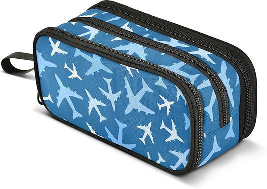 BOENLE Airplanes Blue Pencil Case Box Boys Girls Large Pencil Pouch by BOENLE-WELCOMEYOURCOMING