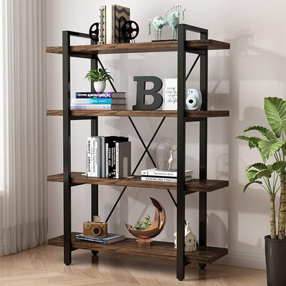 4 Tier Bookshelf Solid Wood Bookcase and Book Shelves Wood and Metal Shelving - Image 4