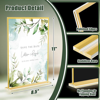 Acrylic Sign Holder 8.5 x 11, 9 Pack Clear Sign Holder Double Sided Gold Table - Image 2