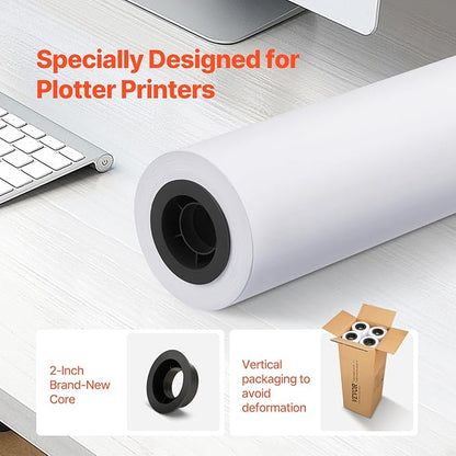 VEVOR Wide Format Paper, 24 in x 150 ft Plotter Paper, 4 Rolls CAD Bond Rolls - Image 2