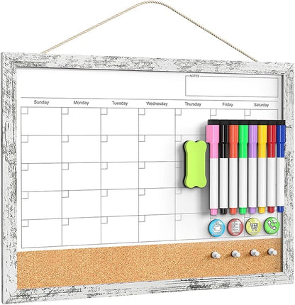 Dry Erase Calendar for Wall, 17x13 Inches Whiteboard Calendar Cork Board Combo by Tankee