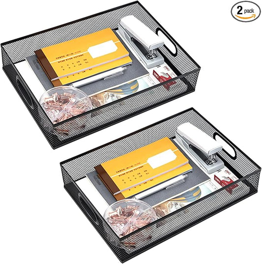 EsOfficce 2Pcs Desk Drawer Organizer, Stable Metal Mesh Desk Storage Tray by EsOfficce