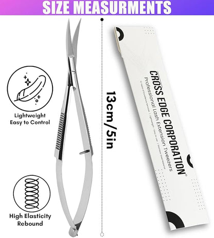 Cross Edge Curved Spring Scissors 5 Inch Stainless Steel Precision Eyebrow & - Image 3