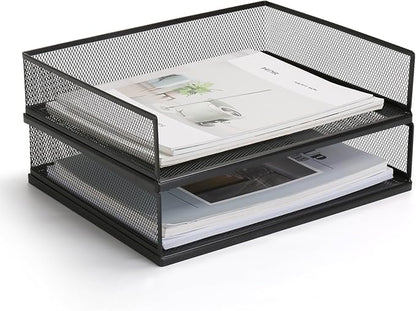 AZFUNN Wire Mesh Letter Trays Paper Tray Desk File Organizer, 2 Pack Stackable by AZFUNN