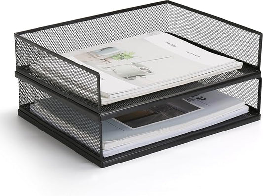 AZFUNN Wire Mesh Letter Trays Paper Tray Desk File Organizer, 2 Pack Stackable by AZFUNN