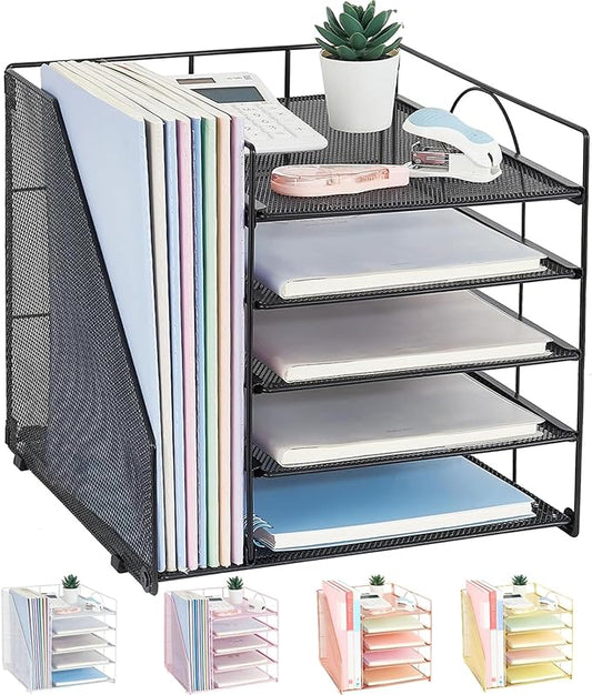 LEKETREE Desk Organizers and Accessories, 5-Tier Paper Letter Tray Organizer by RefinedOfficeEasyManagemen