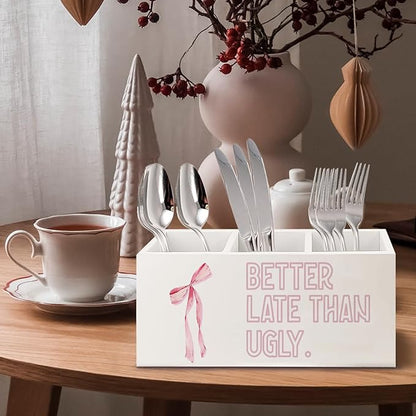 URLLUAE Better Late Than Ugly Funny Pink Makeup Brush Toothbrush Holder - Image 4