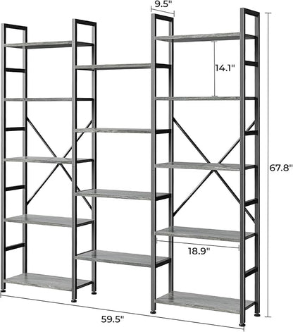 SUPERJARE Triple 5 Tier Bookshelf, Bookcase - Image 3
