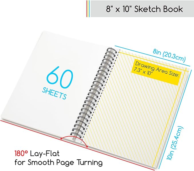 MEEDEN 8"x10" Sketchbook Paper Pad: 122lb/180gsm Spiral Bound Art Sketch Book - Image 2