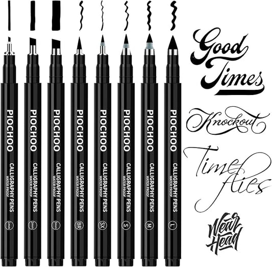 Piochoo Calligraphy Pens, 8 Size Calligraphy Pens by Piochoo